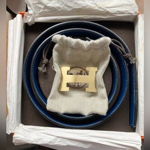 Hermes belt. Blue Black Reversible! Gold color metal clasp.